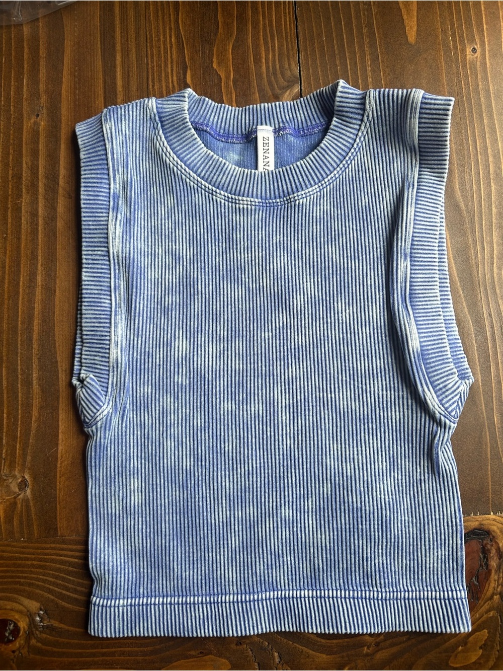 Zenana Outfitters Blue Tie-Dye Ribbed Crop Tank